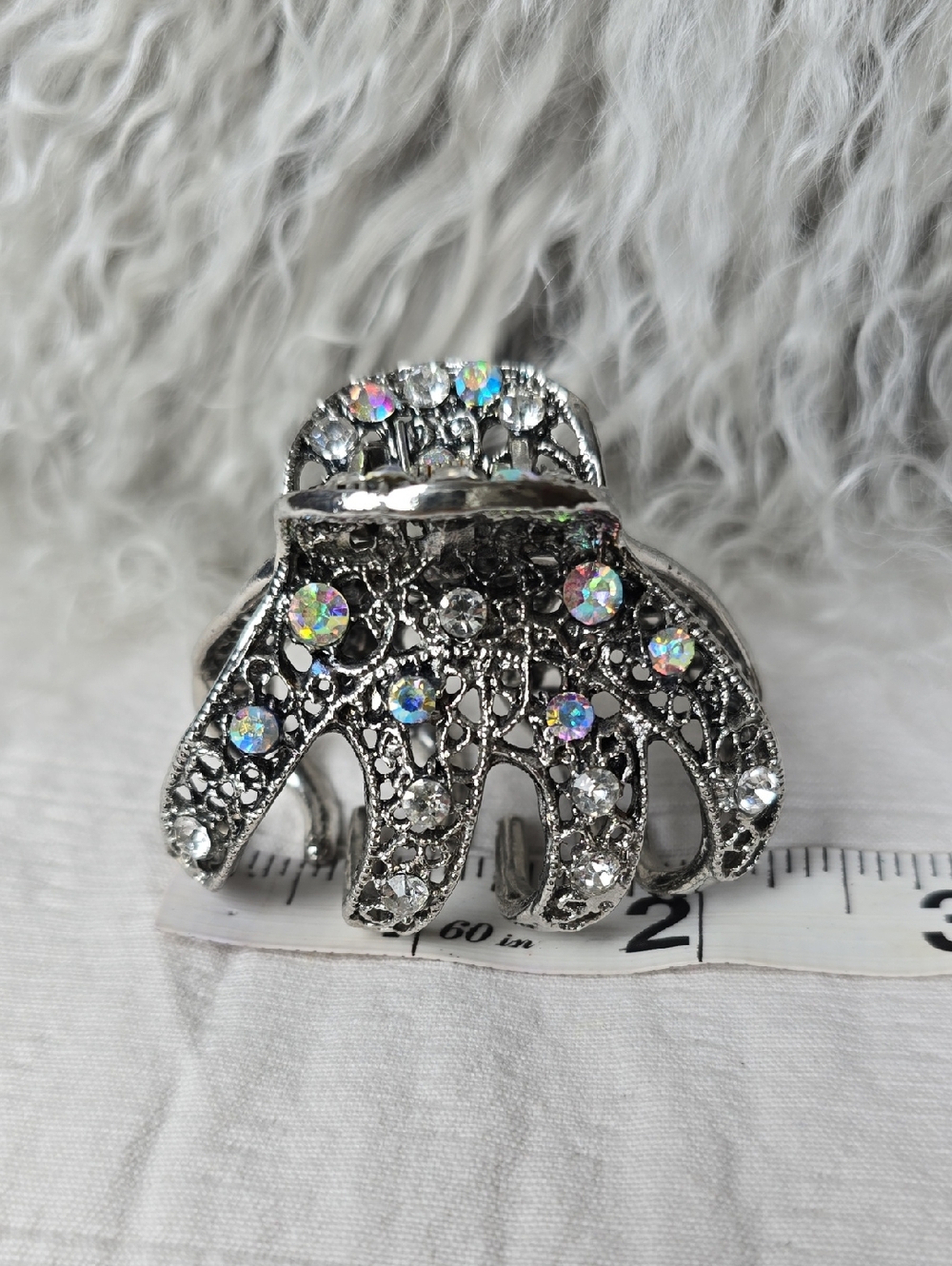 Vintage Style Rhinestone Filigree Claw Clip - Picture 6 of 10